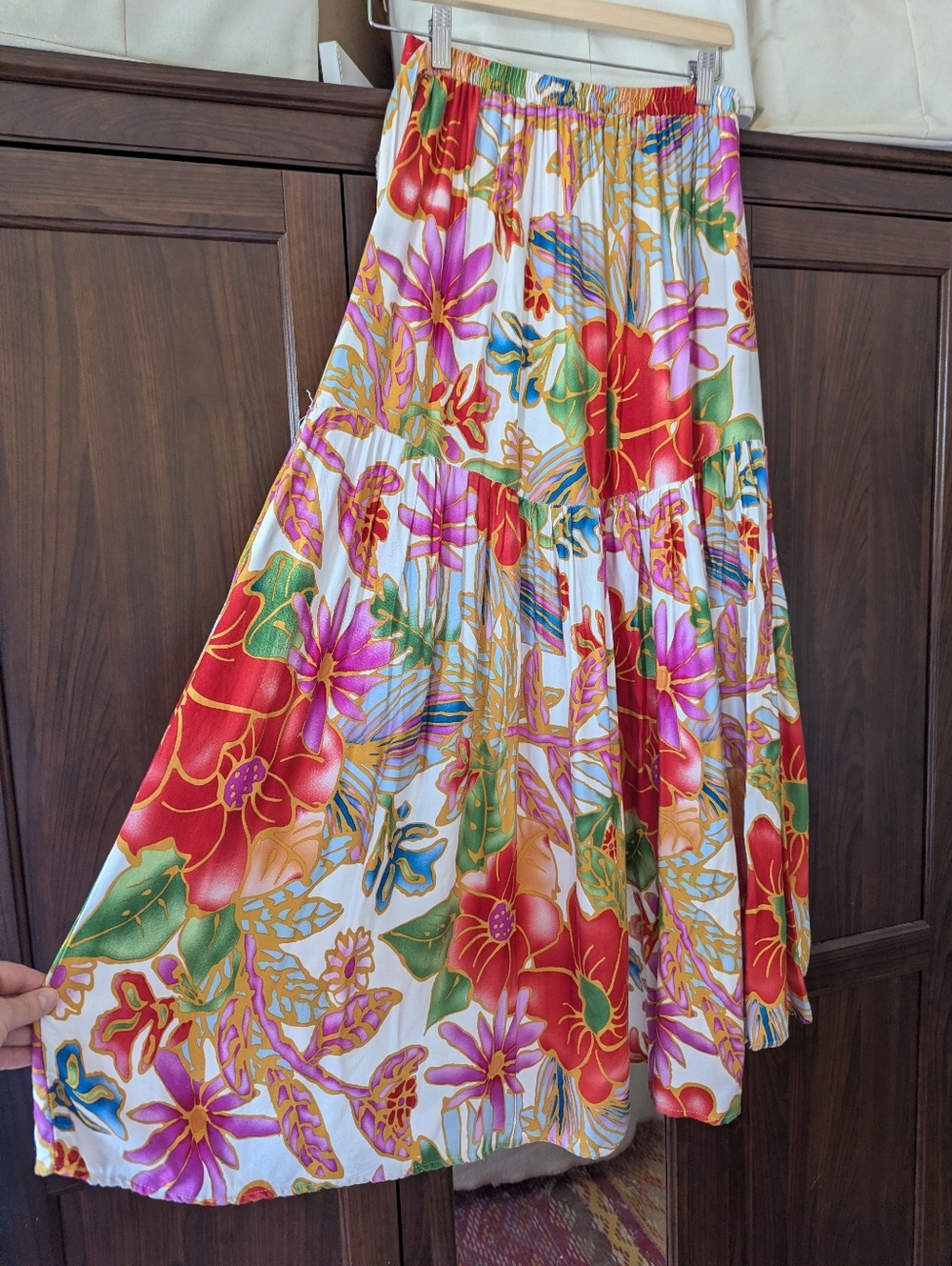 Cynthia Rowley Long Wrap Side Tie Skirt Bright Florals High Low Tiered Hem Small